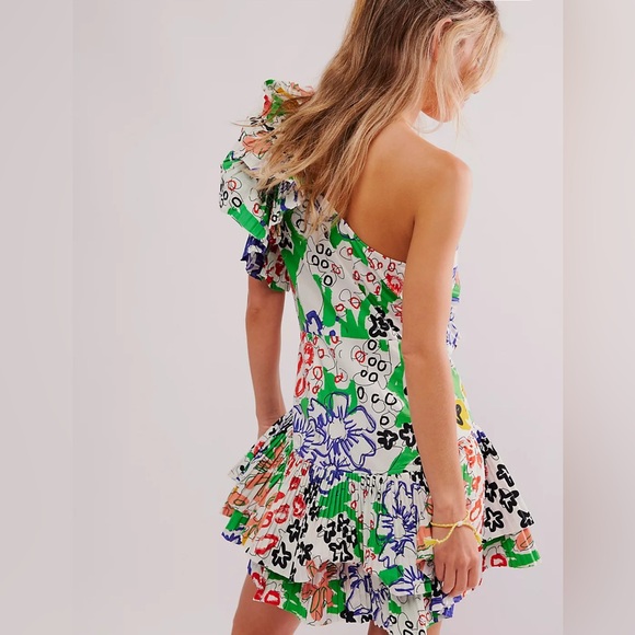 CeliaB One Shoulder Dress Floral Size Medium Semi Formal White Sorority Rush - Picture 11 of 13